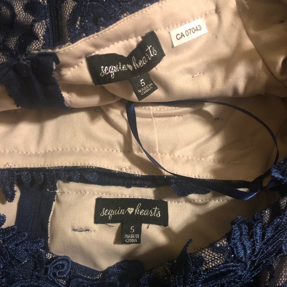 Prom 2-piece Blue Lace Sparkly Off the Shoulder Dress - Picture 6 of 7